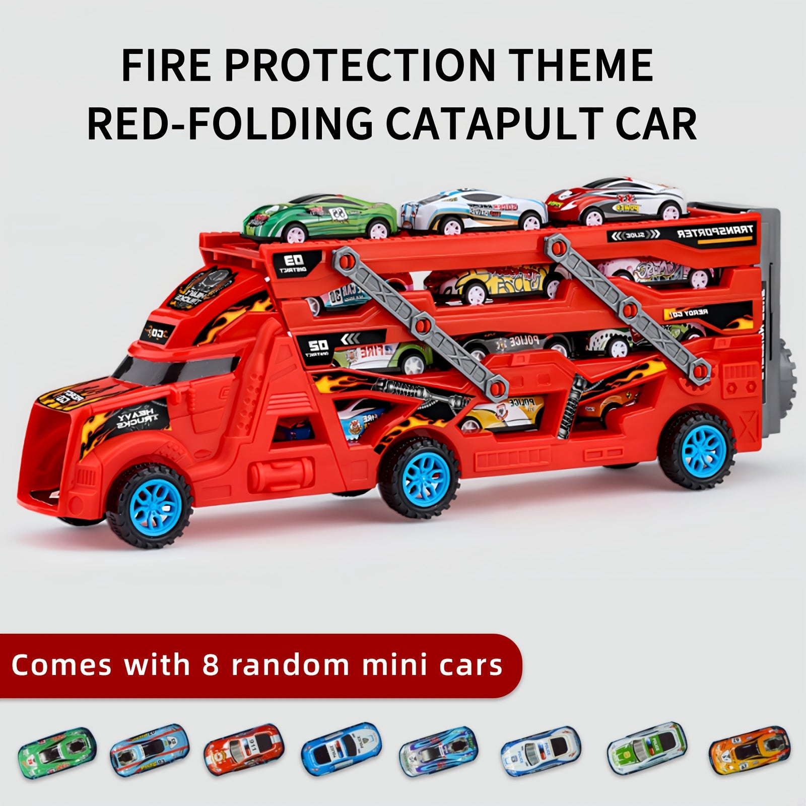 Coche de pista de bombero con diseño plegable transformable y mini coches de regalo para niños de 3 años en adelante