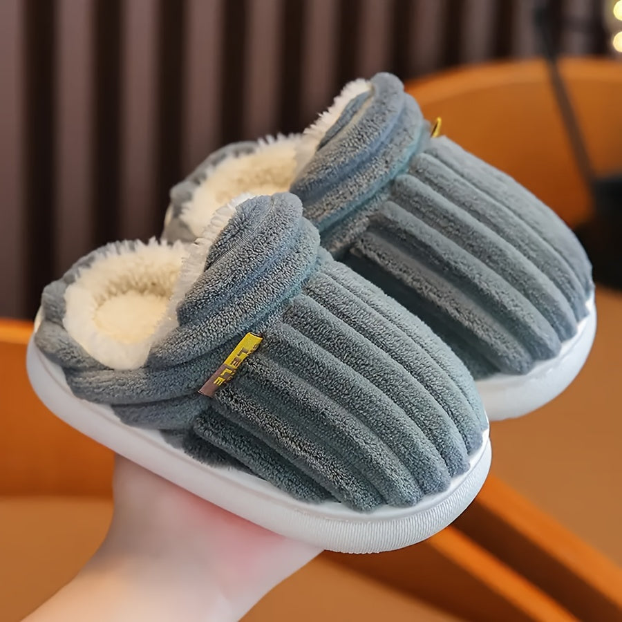 Kids Fleece-Lined Slippers with Fabric Upper and EVA Outsole for Home Comfort