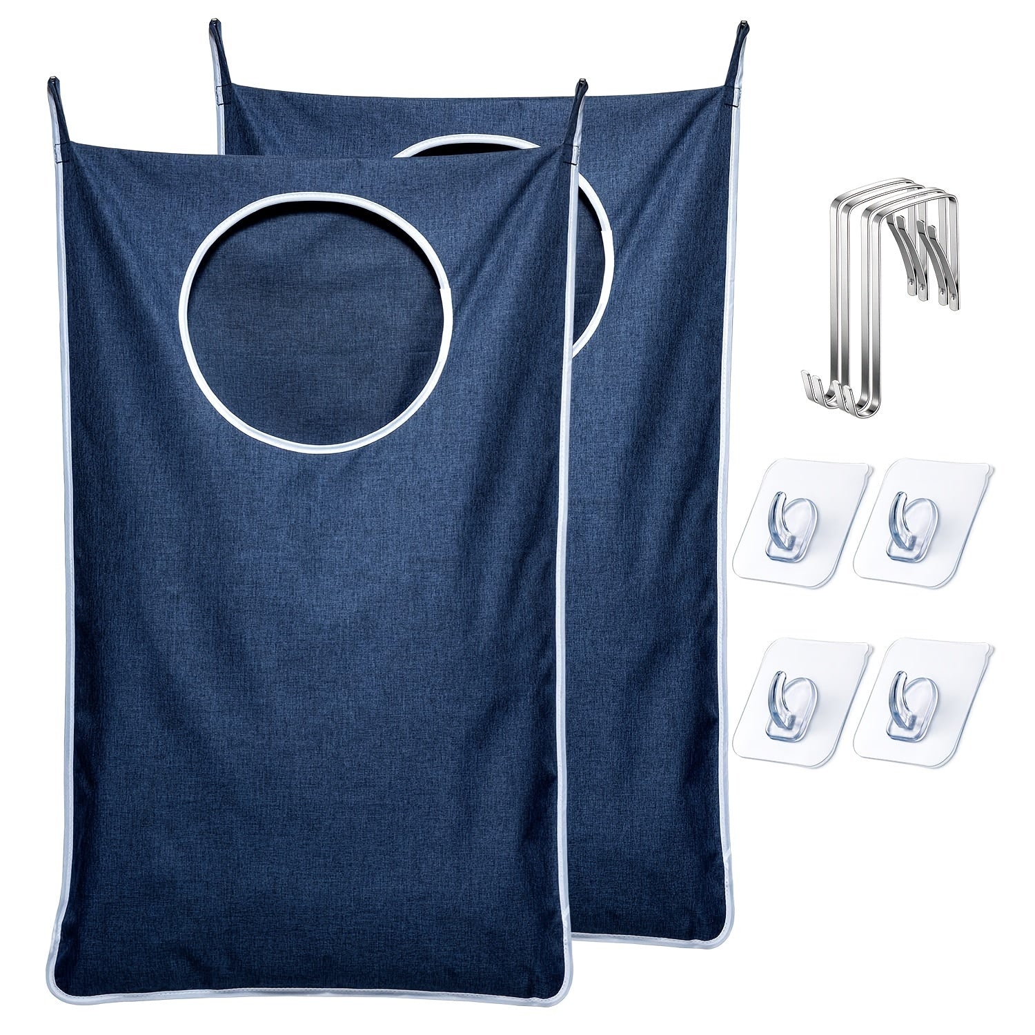 Сумка для белья, вешаемая на дверь, экстра большого размера с двумя типами крючков, большое отверстие для грязной одежды всей семьи, 36,5x22,5 дюймов, серый/синий/черный