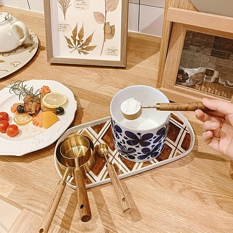 Set of 8 Stainless Steel Measuring Cups and Spoons with Acacia Wood Handles