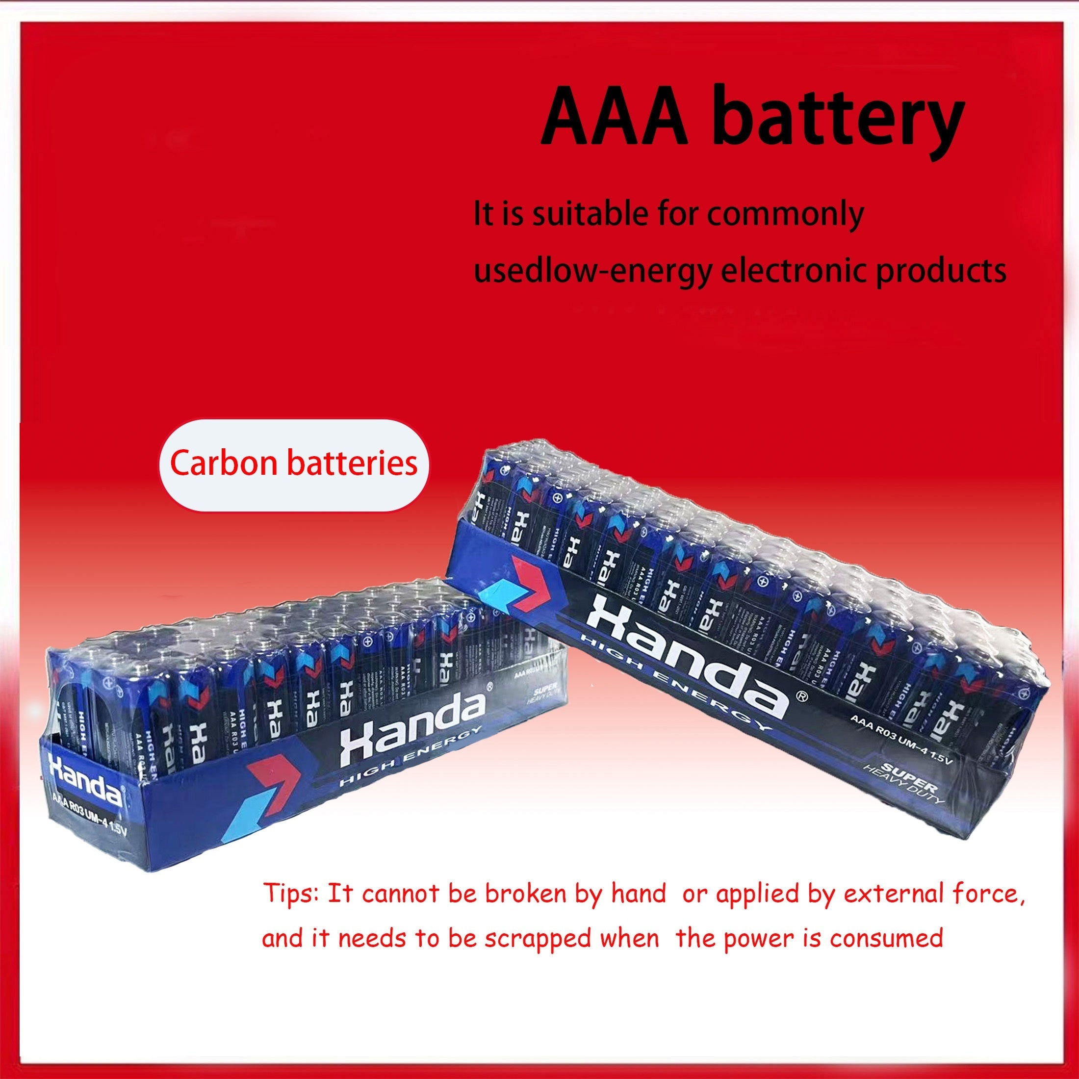 60 Pack AAA Carbon Batteries 1.5V for Low Energy Electronics