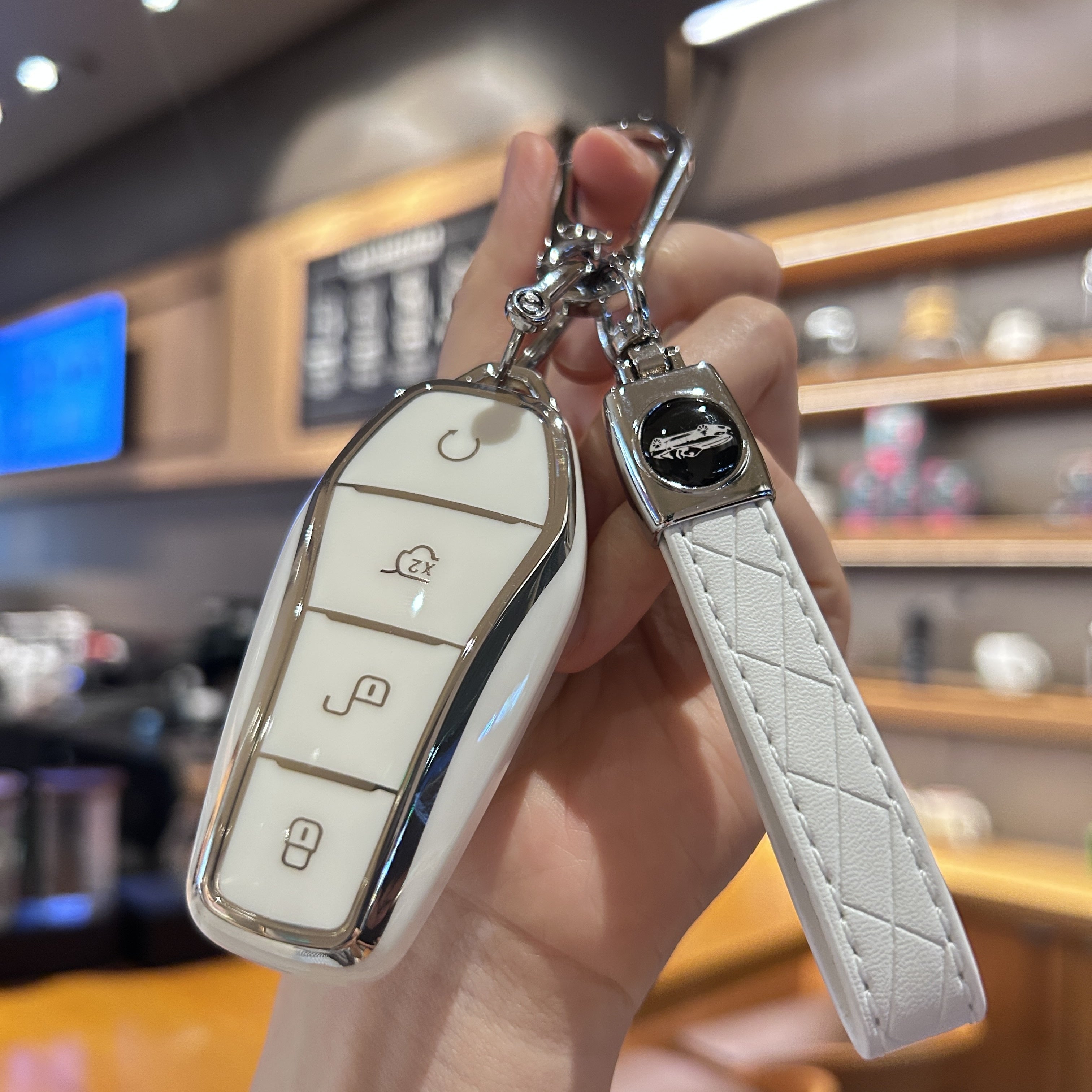 Car Key Shell TPU Soft Flexible Cover for 4-Button Key with Keychain