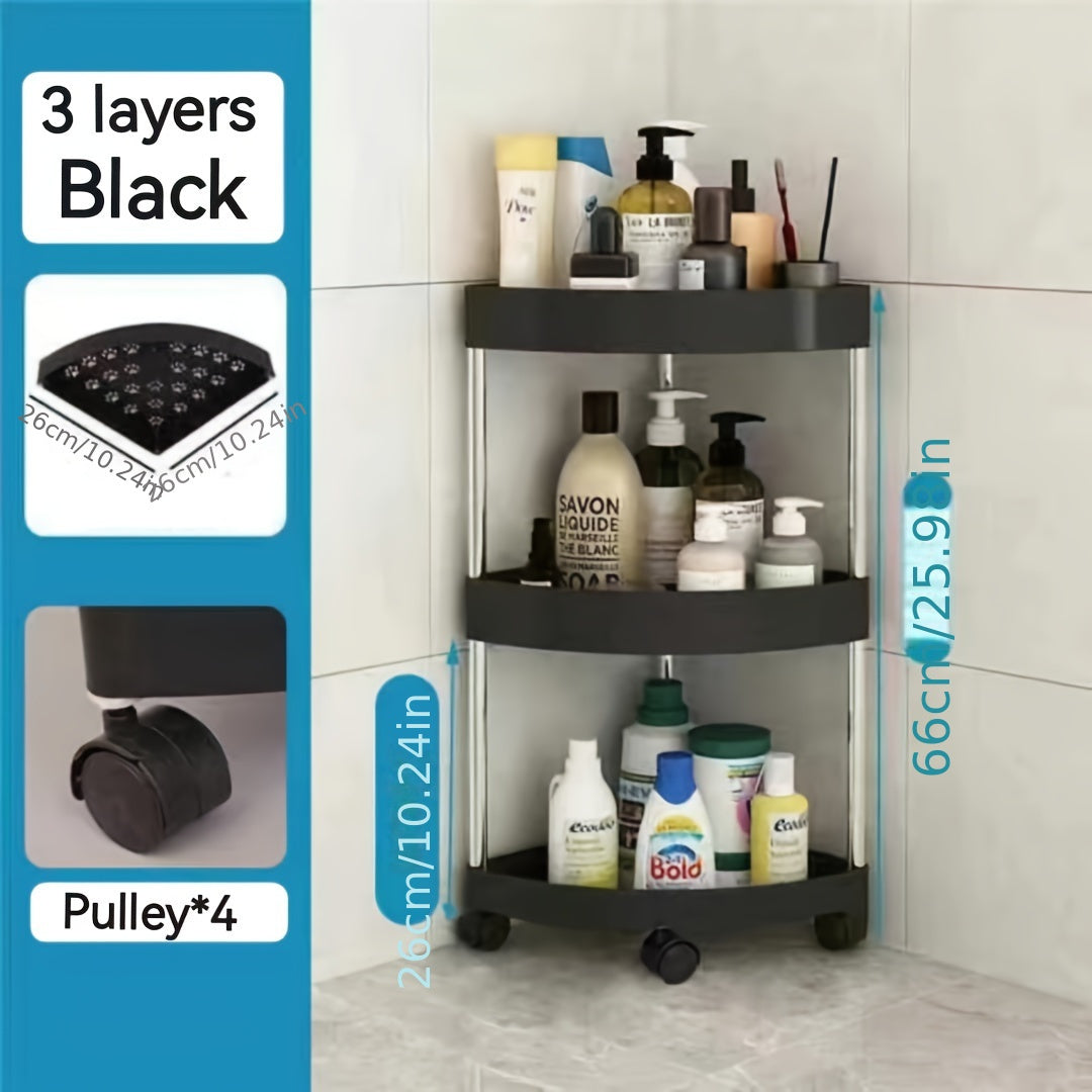 Estante de esquina giratorio de 360 grados, acero inoxidable, plástico, altura ajustable, almacenamiento para baño y sala de estar