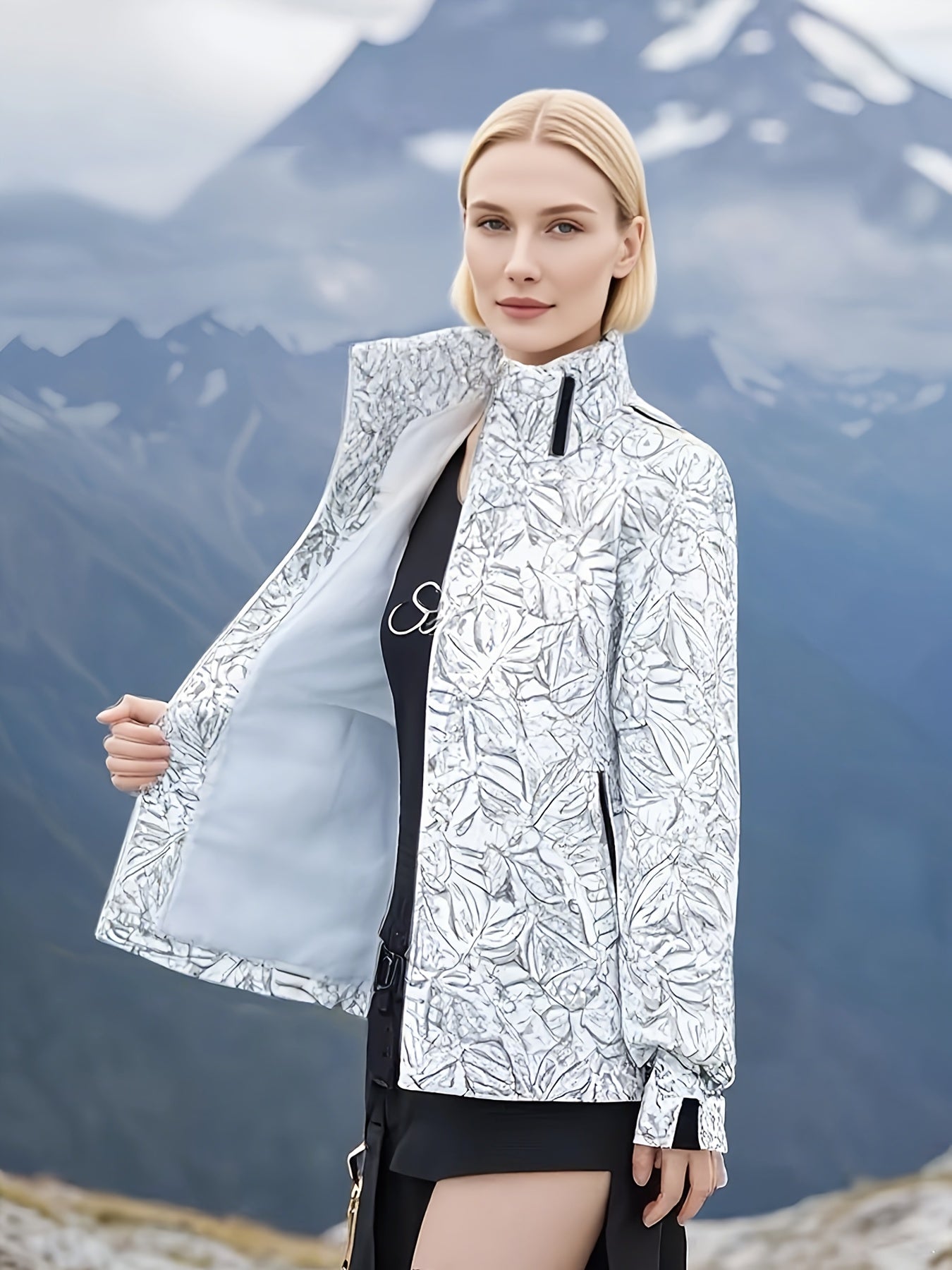 Women's Plus Size Hooded Sports Jacket Autumn Winter Printed Zipper Coat