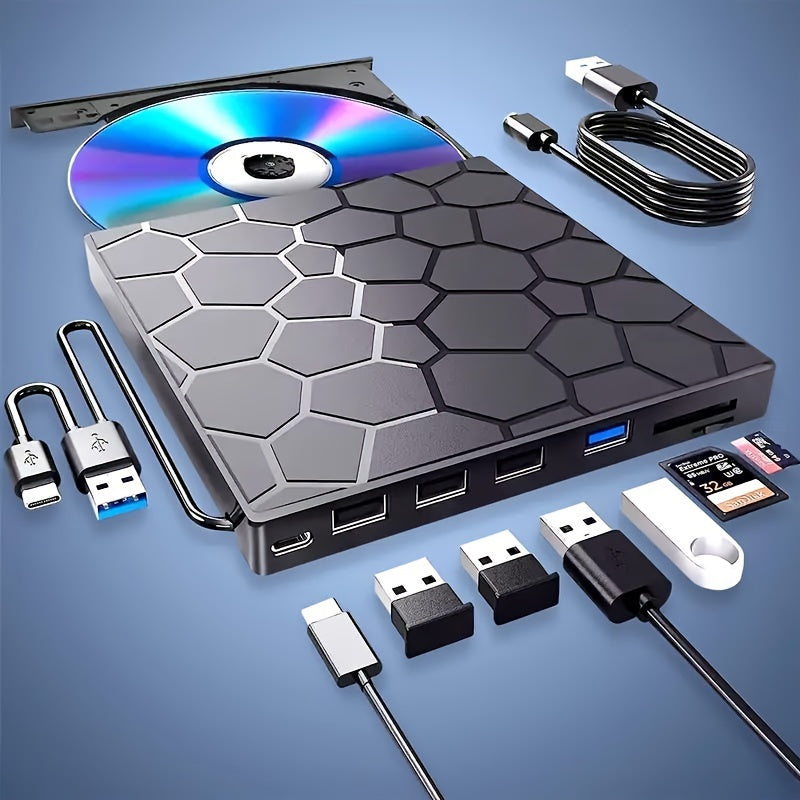 Unidad externa de CD DVD USB 3.0 8 en 1, grabadora y reproductor portátil para portátiles y escritorios