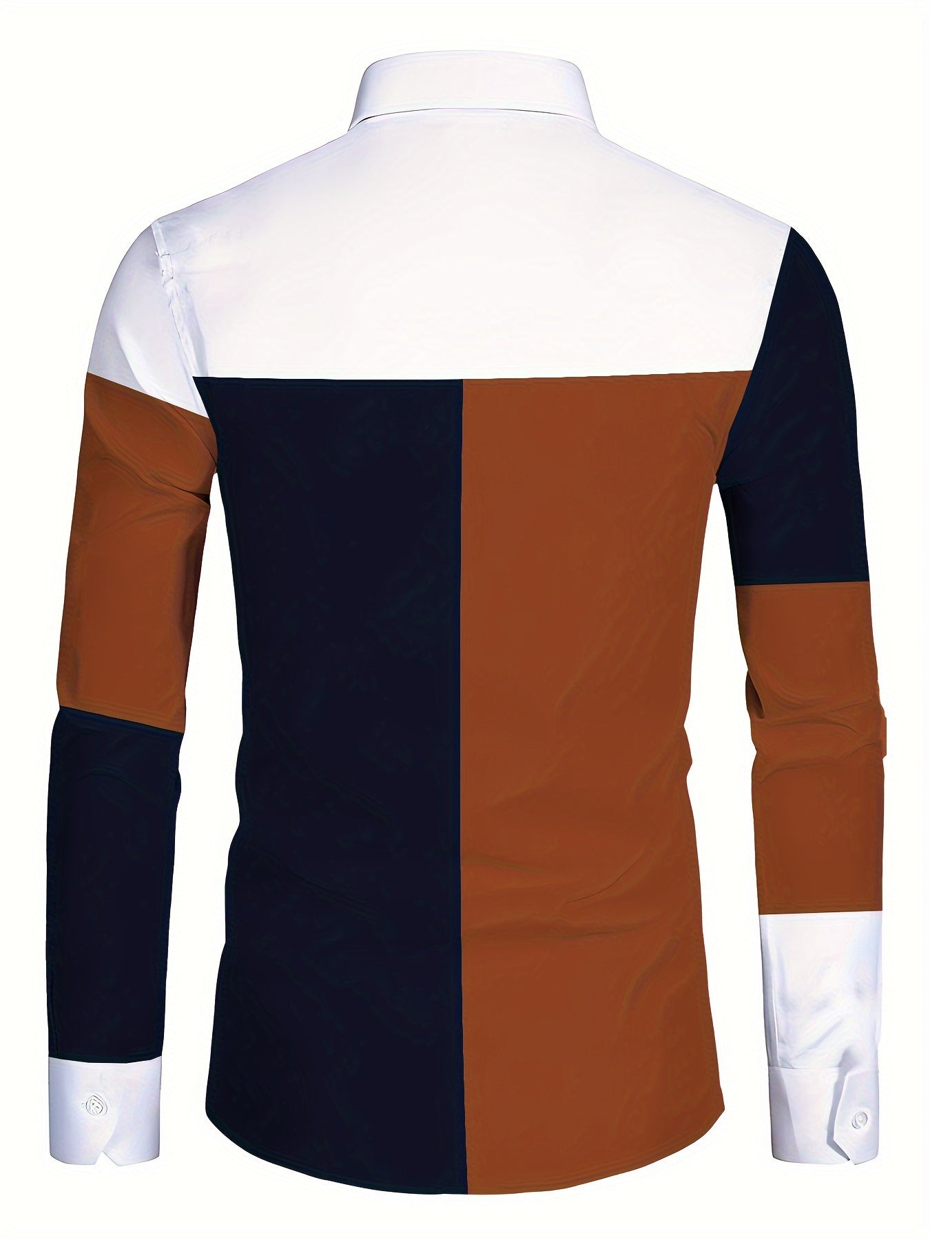 Erkaklar uchun plussiz rang-blokli uzun yengli ko'ylak, lapel yeng bilan, bahor yoki kuzda tasodifiy kiyim uchun mukammal.