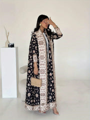 Women's Printed Chiffon Abaya with Pleats for Ramadan and Travel