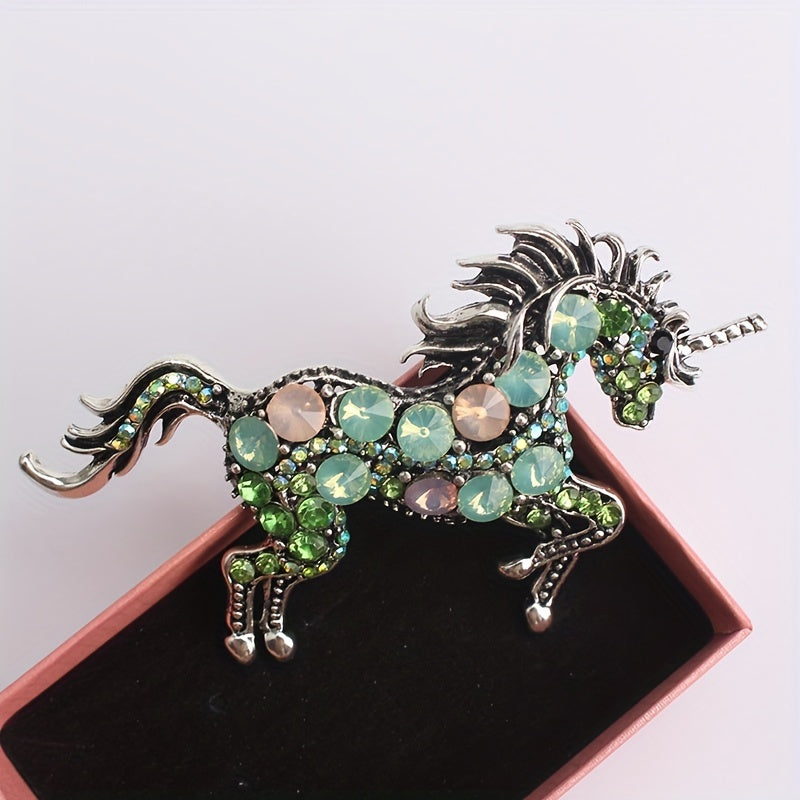 Crystal Horse Brooch with Rhinestones Punk Edge Animal Pin for Sweaters Dresses and Scarves
