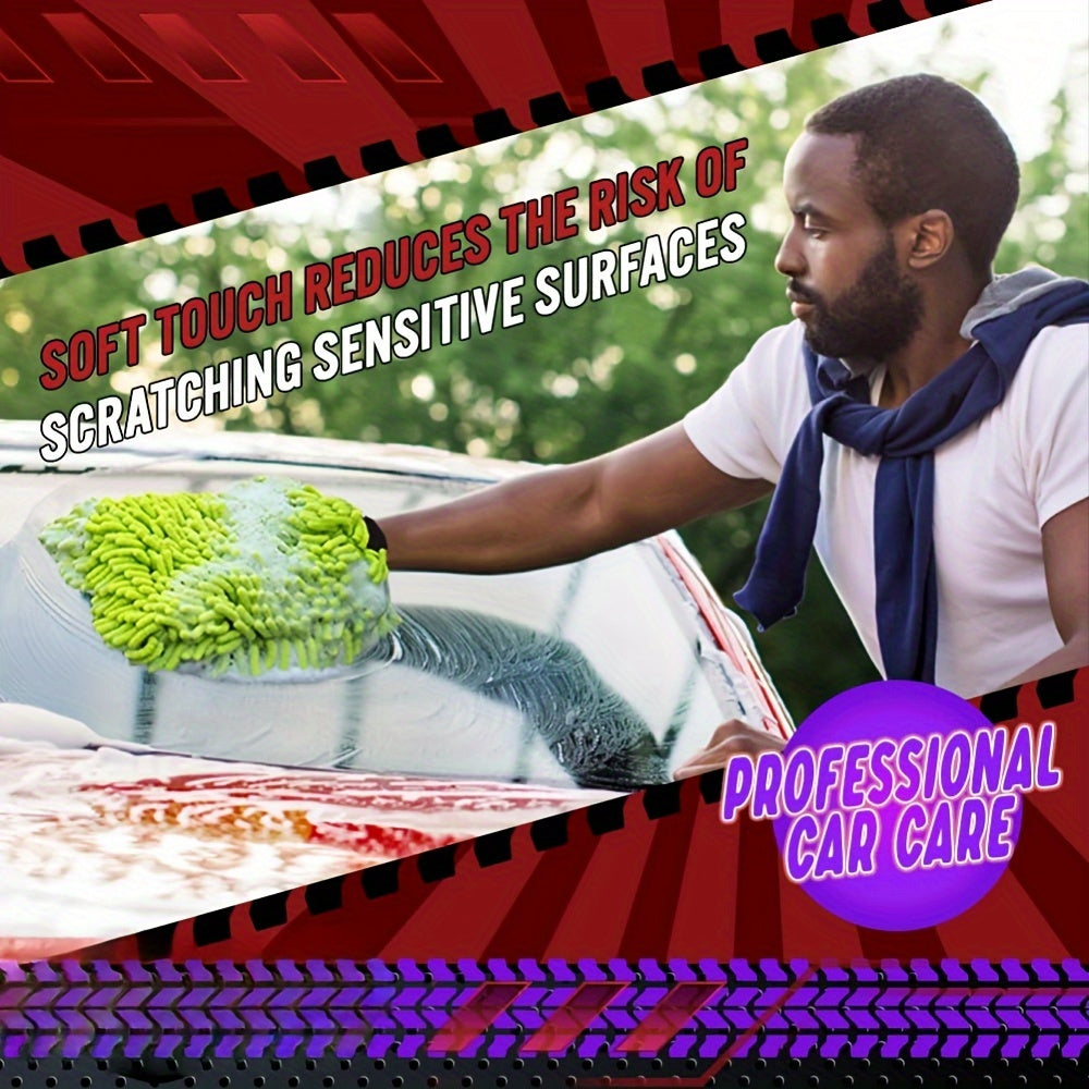 2-Pack Microfiber Car Wash Gloves Gray Blue Green Regular Size