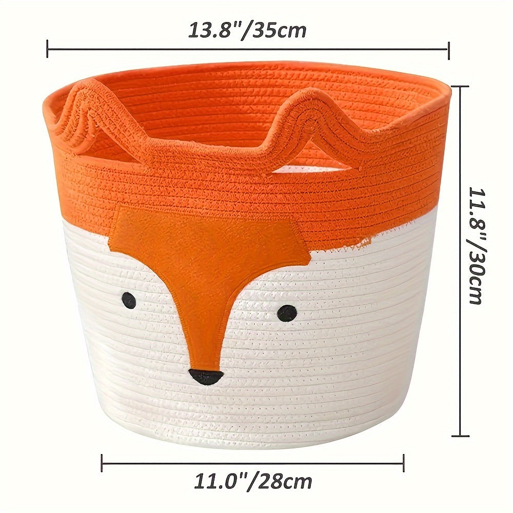 Large Cotton Rope Storage Basket for Clothes with Fox Design