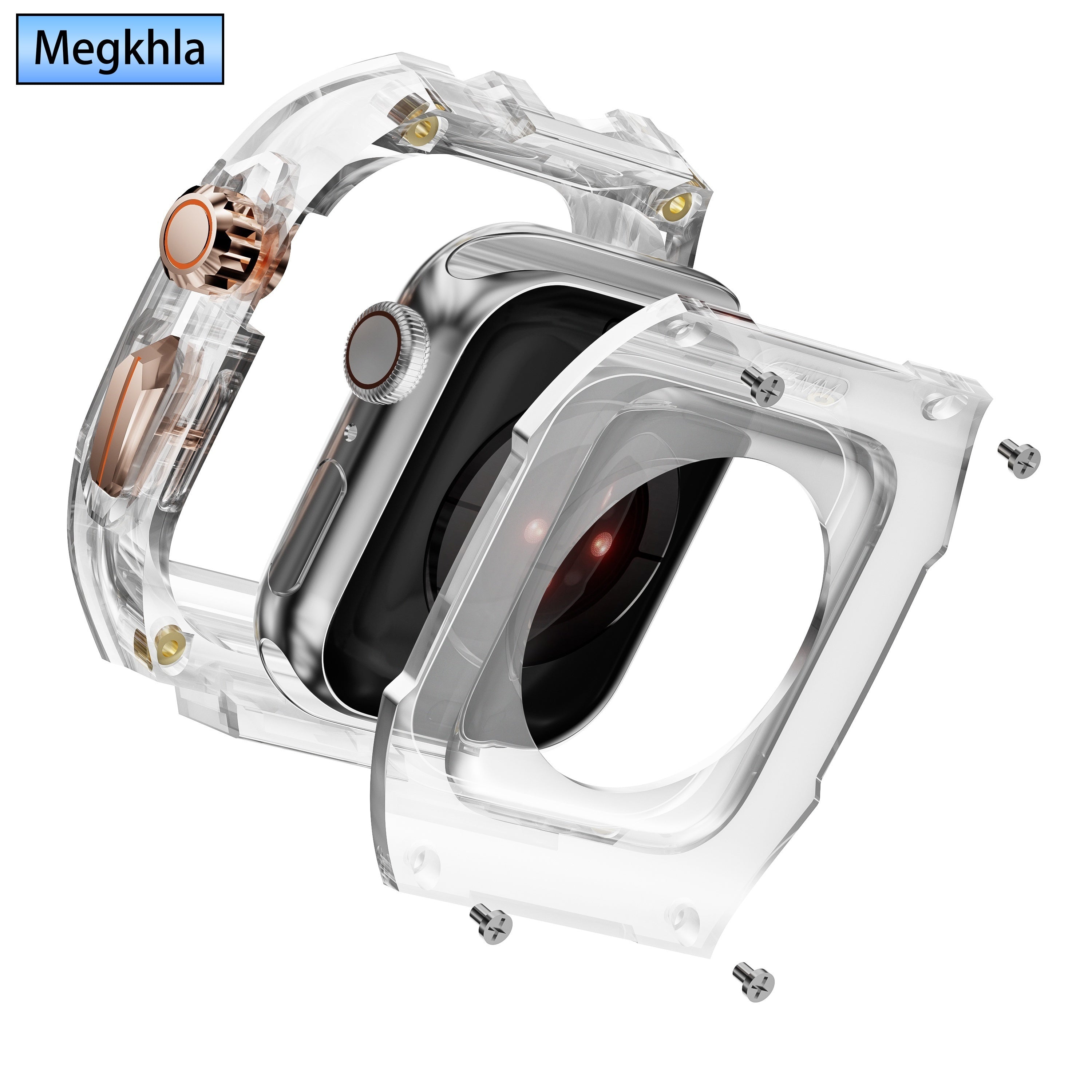 Smartwatch Band TPU Strap with Transparent PC Case for iWatch 9 8 7 6 5 4 SE 44mm 45mm Sport Business Banquet