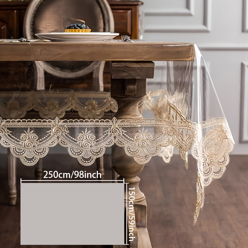 PVC Square Table Cover Non-Slip Lace Border for Kitchen Restaurant Party Home
