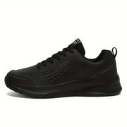 Men's Black Running Shoes Low Top Lace-Up Sneakers with Textured Fish Scale Pattern and Durable MD Sole