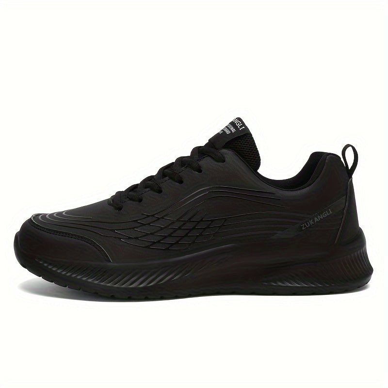 Men's Black Running Shoes Low Top Lace-Up Sneakers with Textured Fish Scale Pattern and Durable MD Sole