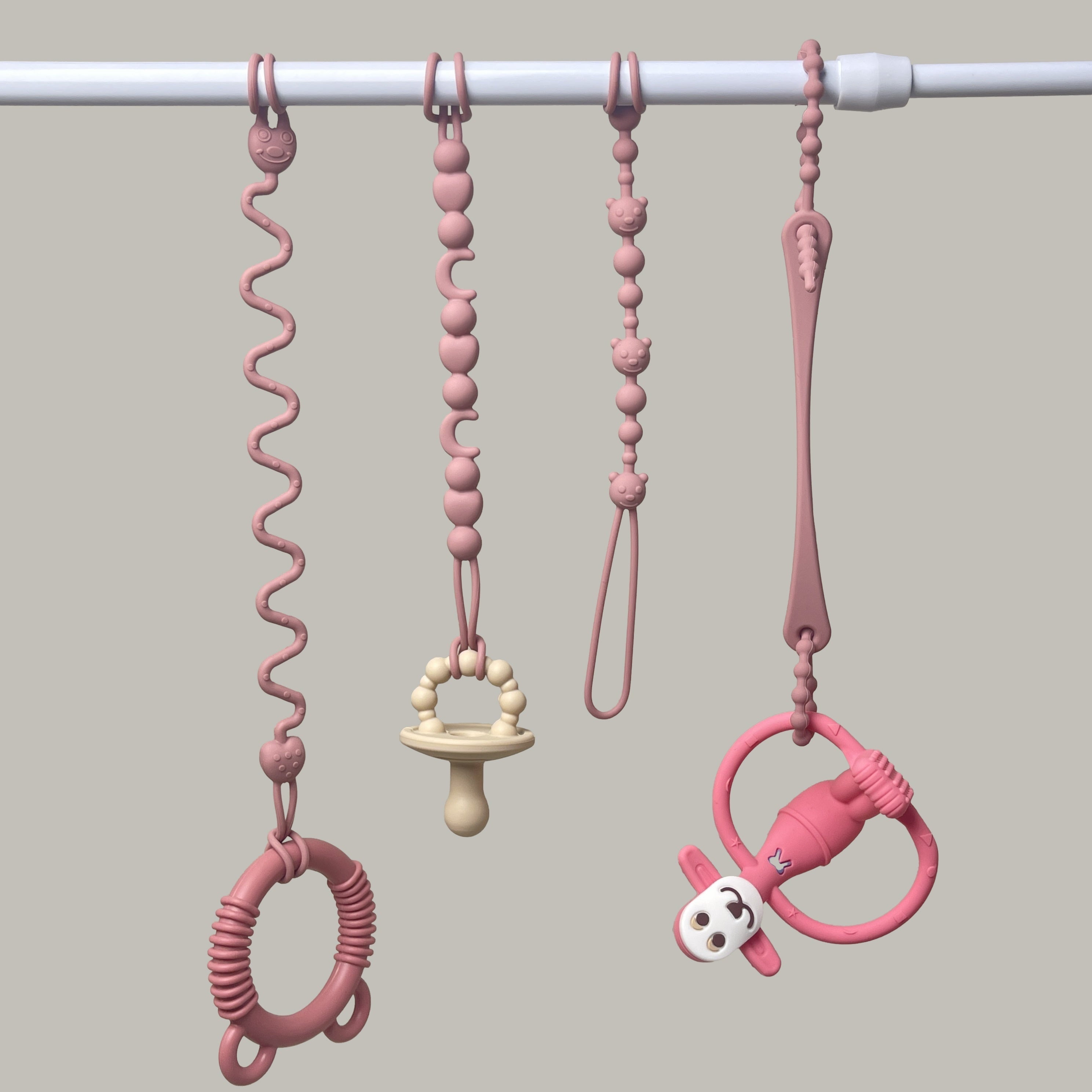 4-Pack Silicone Toy Straps for Binkies and Teethers Adjustable Multicolor