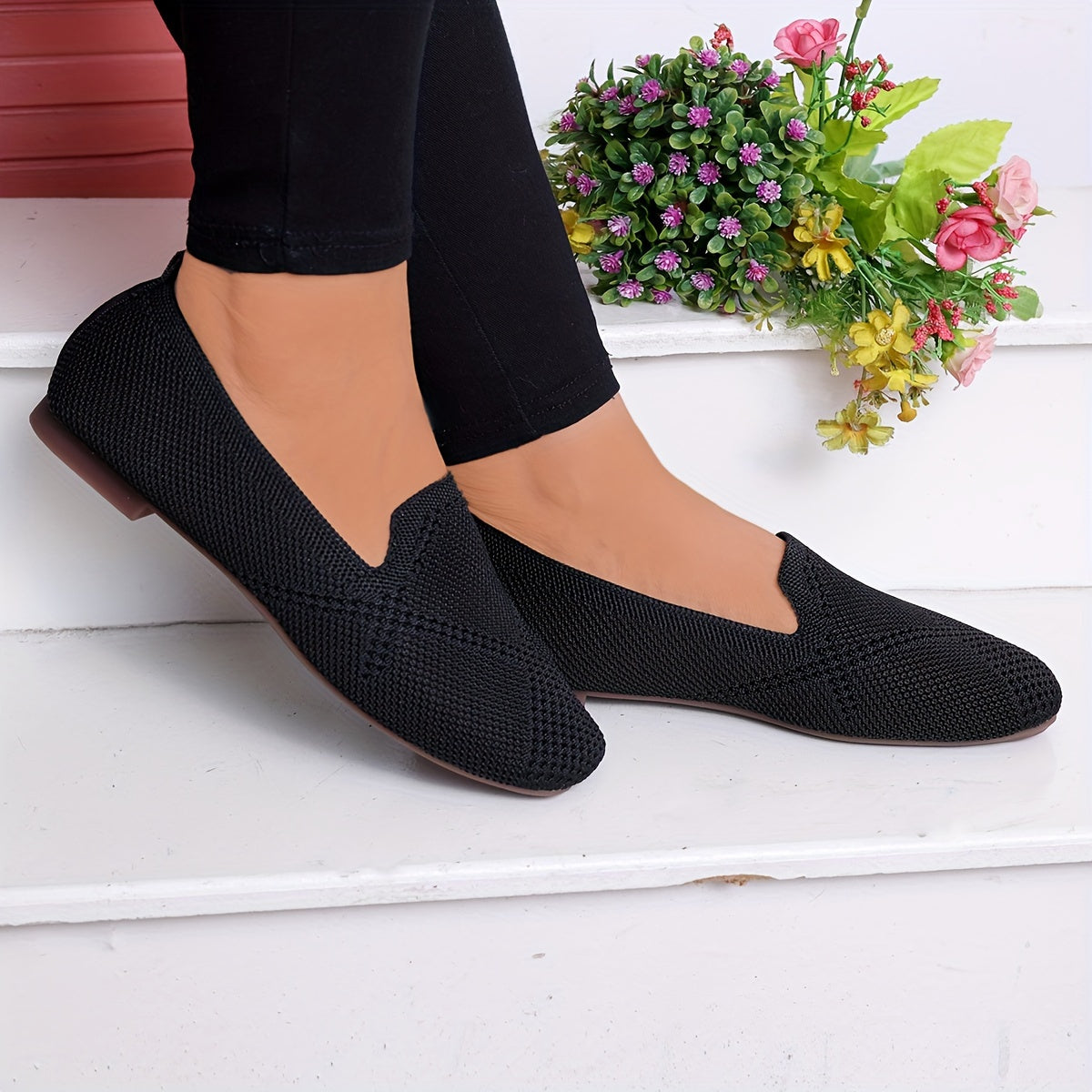 Women's Square Toe Slip-On Flats Breathable Fabric Casual Shoes