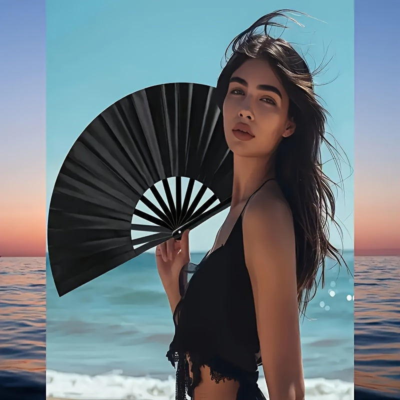 XL Folding Nylon Fan for Chinese Kung Fu Tai Chi Practice Performance Decoration Dance Holiday Party Red Black