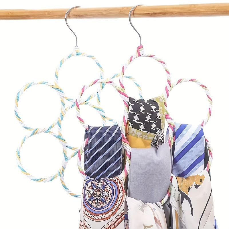 Ko'p rangli rattan qog'oz halqalar bilan temir doira sharf tutgichi, bog'lamlar va sharflarni tartibga solish uchun