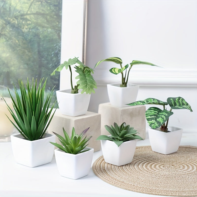 Set of 6 Nordic-Style Artificial Plants with Containers for Home Office Decor