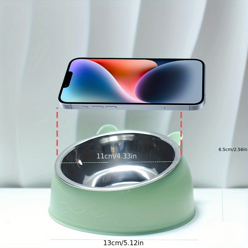 Raised Stainless Steel Cat Food Bowl with Non-Slip Base and 100ml Capacity
