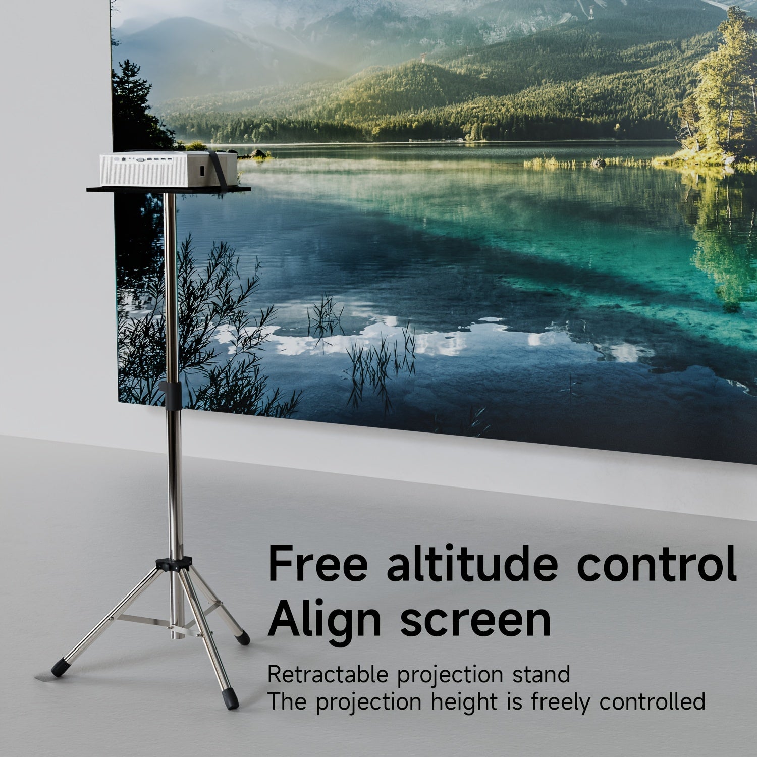 Soporte para proyector de acero inoxidable con banda elástica, altura ajustable, trípode plegable para hogar y oficina