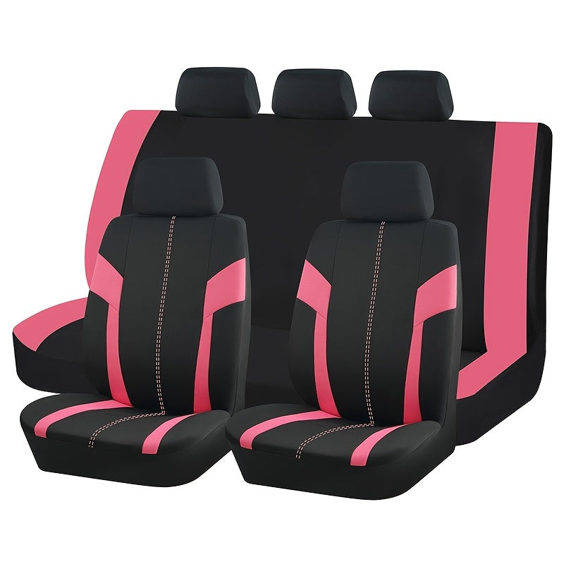 Pink Car Seat Cover Set for Women 9pcs Airbag Compatible Plush Polyester