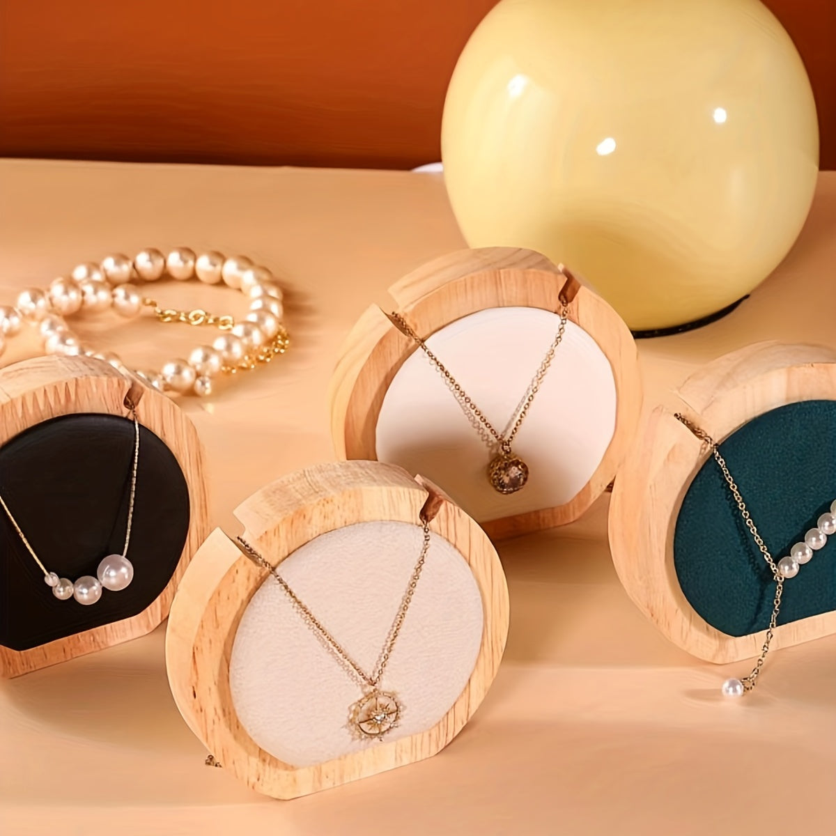 Wooden Jewelry Display Stand for Pendant Necklaces Round Polygonal Shape