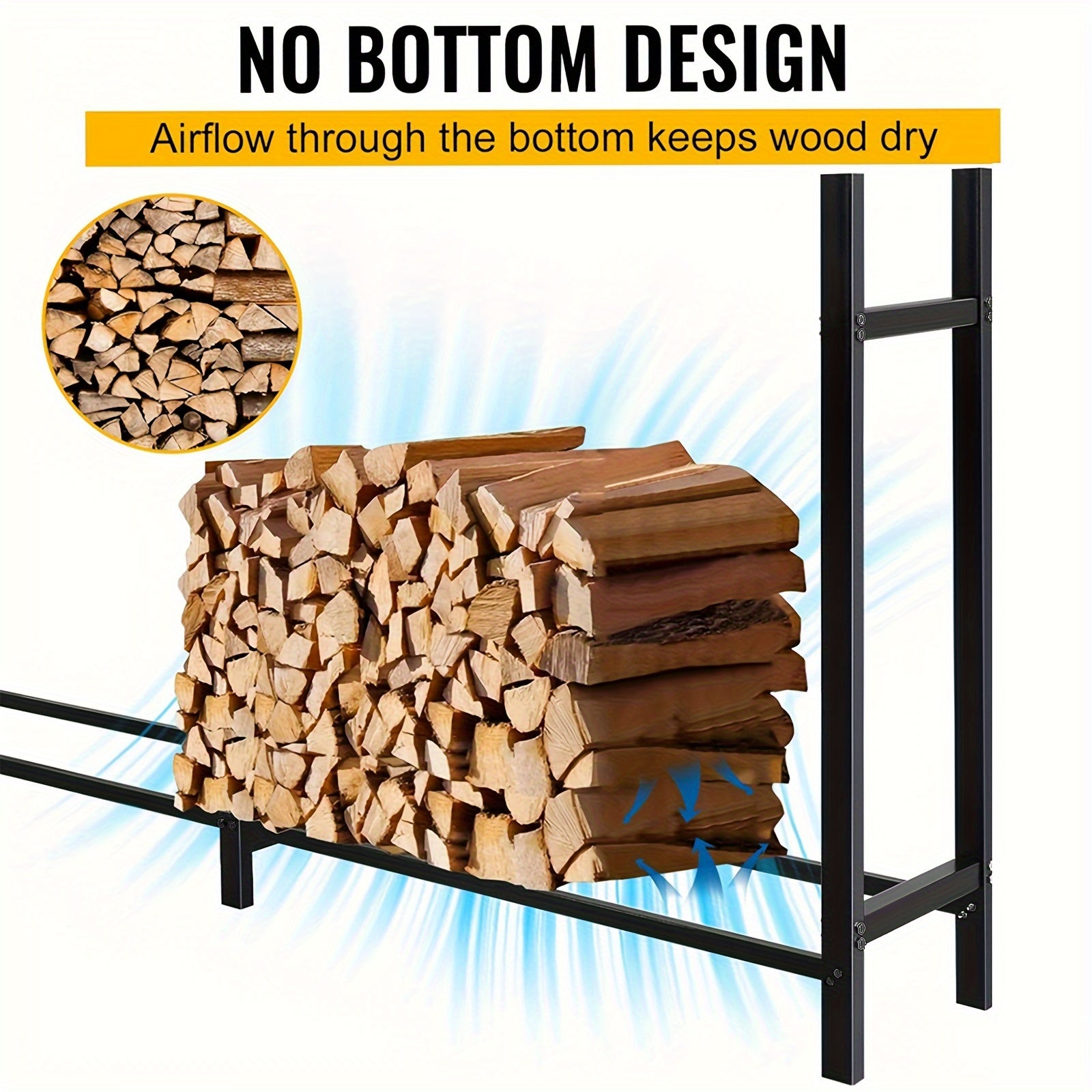 Indoor Outdoor Metal Log Storage Rack Heavy Duty Firewood Holder 243.84 cm