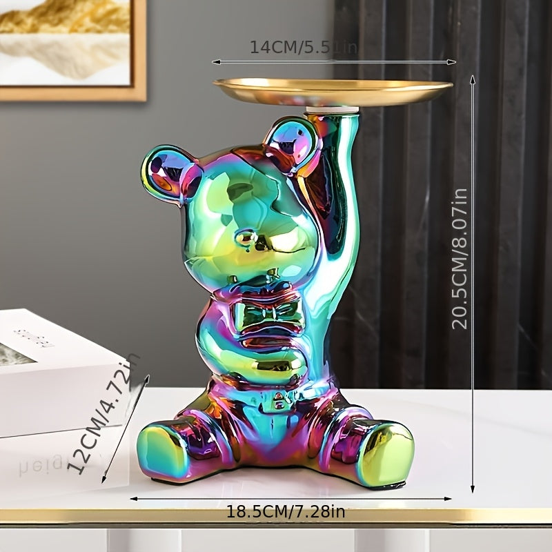 Bandeja para llaves y frasco decorativo para ahorrar dinero en forma de oso de cerámica