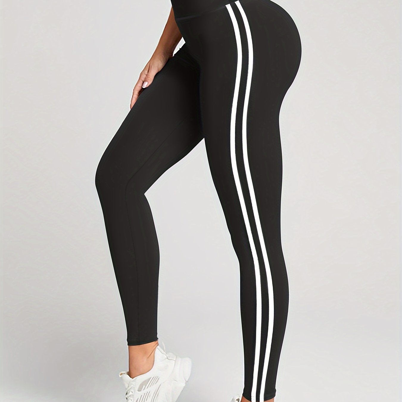 Plus Size Women's High Waist Running Leggings Polyester Spandex Stretchy Slim Fit Brown White