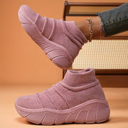 Women's Winter High Top Sneakers Slip-On Fabric Ankle Boots Solid Color