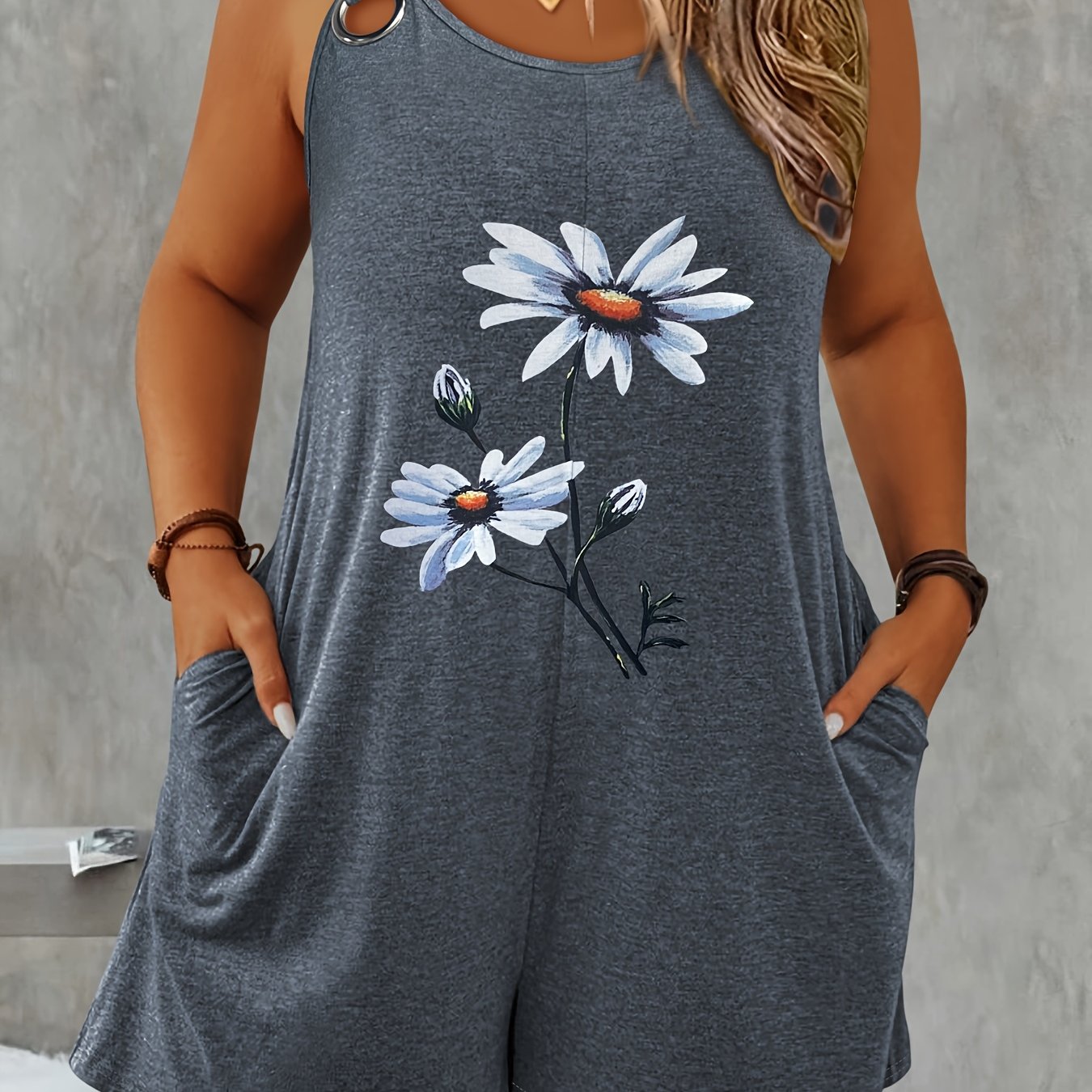 Women's Floral Print Sleeveless Jumpsuit All-Season Plus Size Casual Romper