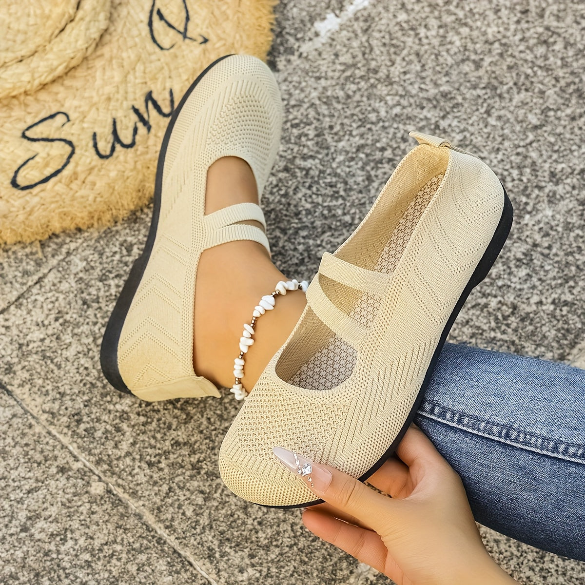 Women’s Breathable Slip-On Sneakers Black Knit Casual Walking Shoes