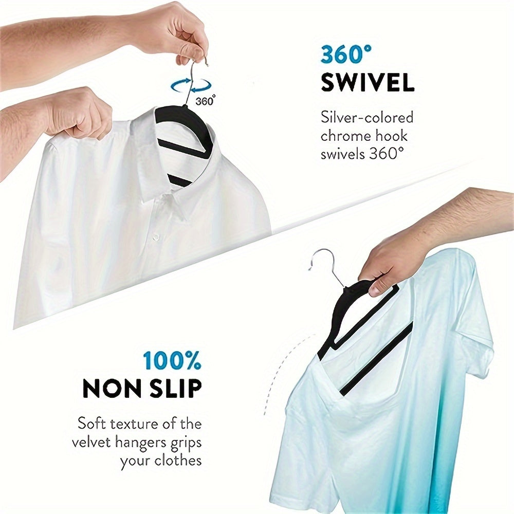 10 ta Samt Qoplamali Osma Qulflar To'plami, Sirpanmaydigan Flock Dizayni, 360° Aylanuvchi Qulflar, Qora Rang, Ko'ylaklar, Shimlar va Boshqalar uchun Joyni Tejaydigan Kiyim Tashkiliy Qulflar