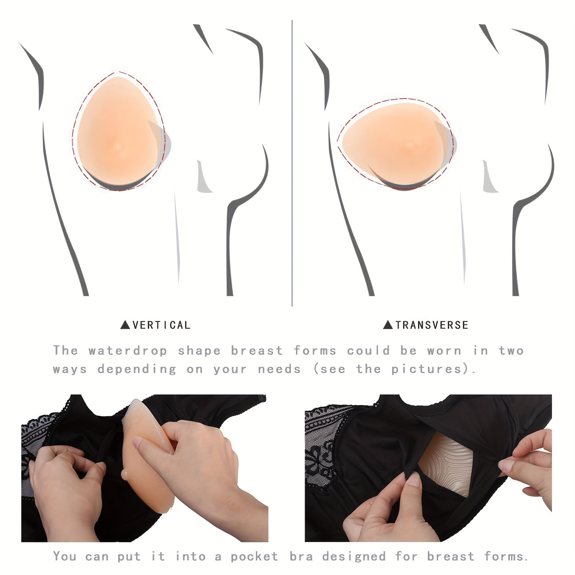Ladies' Silicone Breast Enhancement Pads Water Drop Shape for Medical Prosthesis