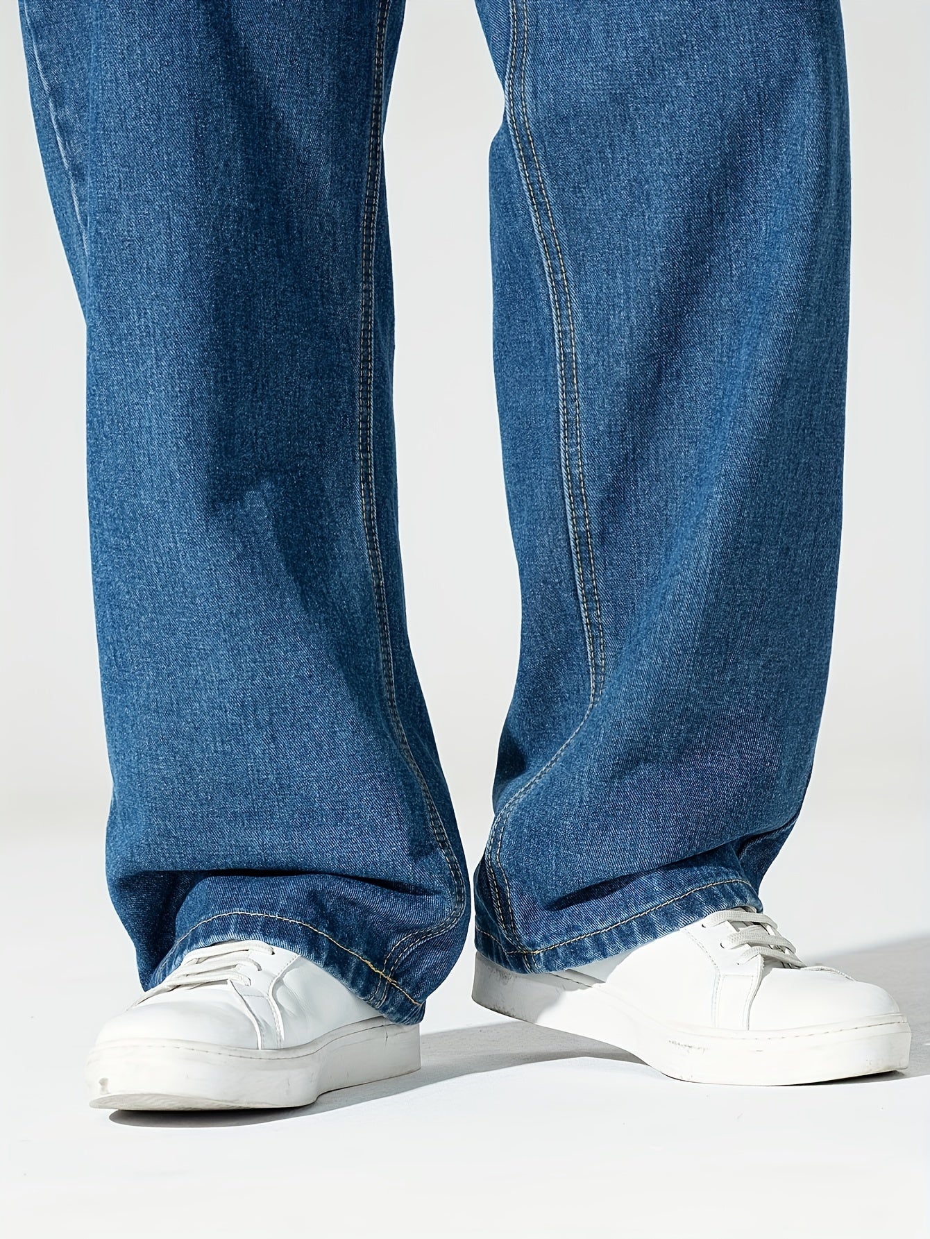 Men's Plus Size Elastic Waist Denim Jeans with Pockets Casual Woven Cotton Trousers