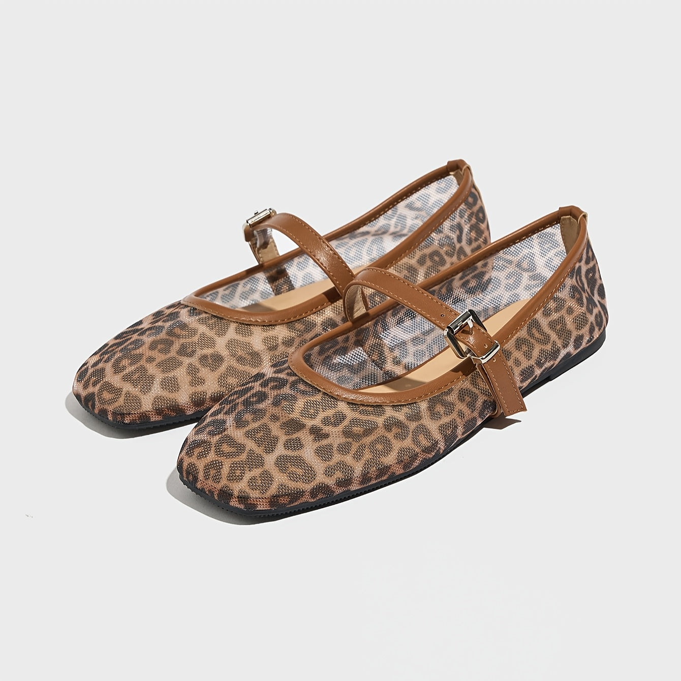 Women's Leopard Print Ballet Flats Breathable Mesh Slip-On Shoes