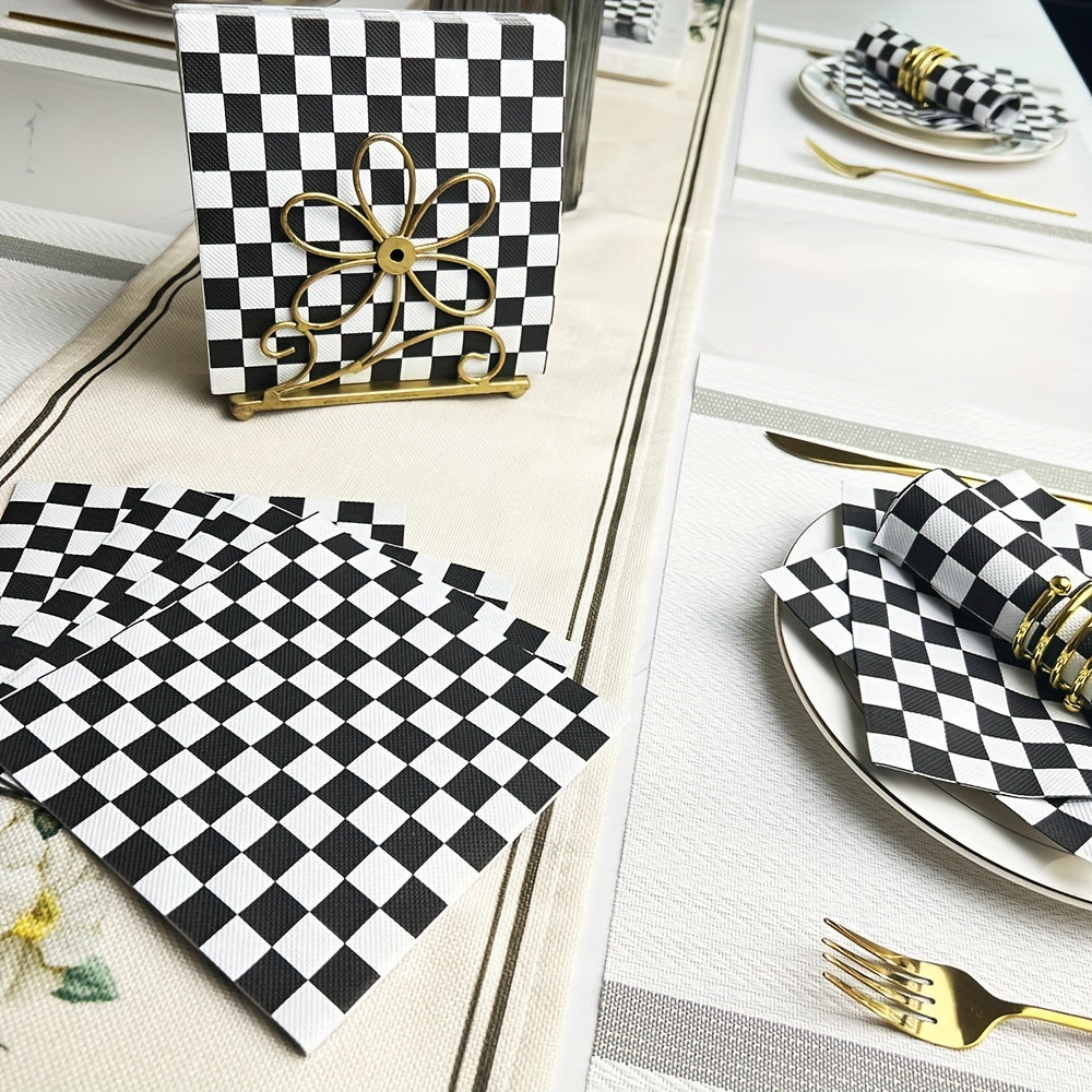 Black And White Checkered Disposable Napkins 33x33cm For Weddings Parties Holidays