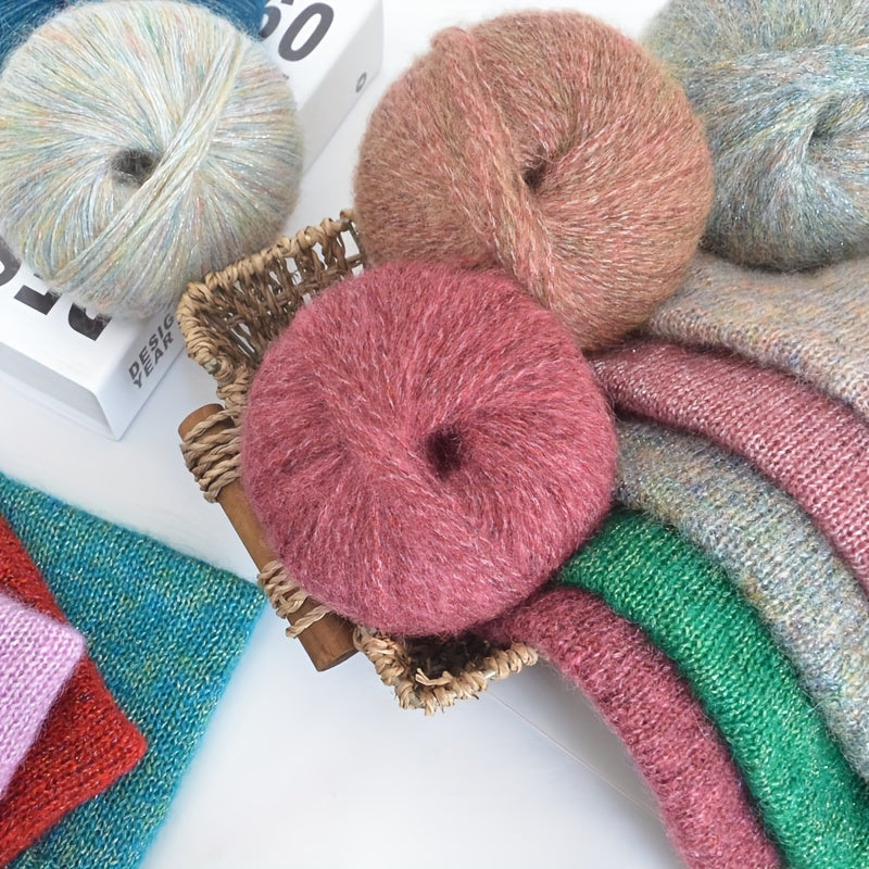 6-to'plam mohir paxta mohair ipi, tikish va makrame uchun, ko'p rangli gradient, 150G