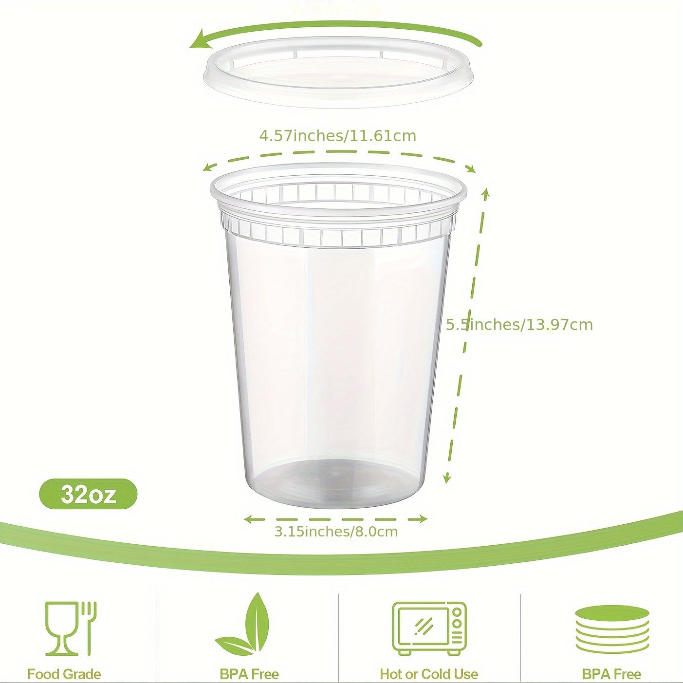 Saqlash va mikroto'lqinli pech uchun 10 ta 32oz plastik oziq-ovqat konteynerlari bilan qopqog'lar to'plami