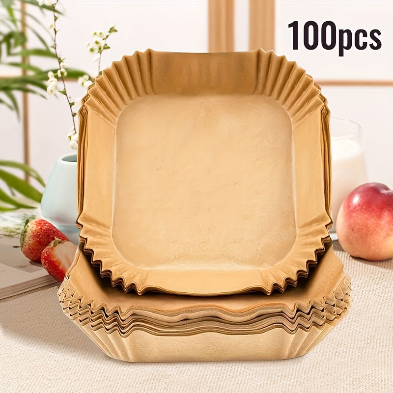 Pack of 100 Non-Stick Square Air Fryer Parchment Paper Liners for Baking Roasting