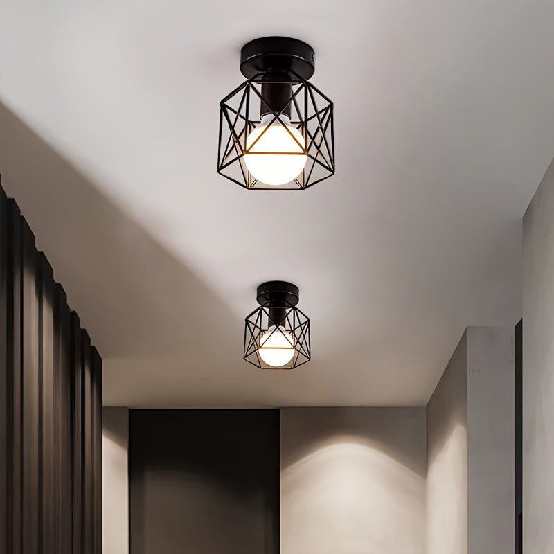 Black Iron Modern Nordic Ceiling Light with E27 Base Geometric Semi-Flush Mount for Bedroom Hallway Kitchen