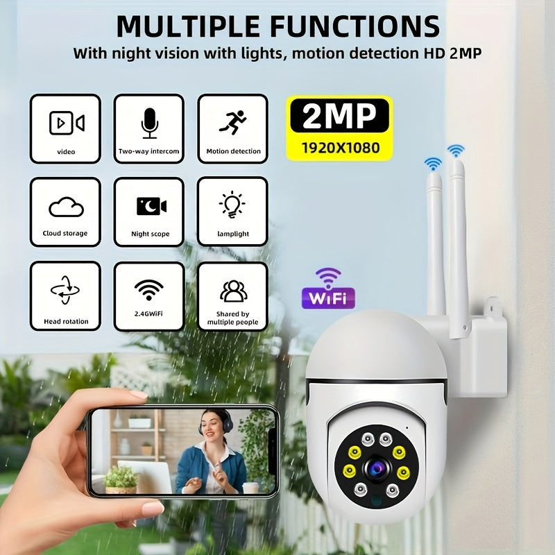 HD Security Camera 1440P Full Color Night Vision Wi-Fi Pan Tilt Zoom Two-Way Audio for Home Monitoring