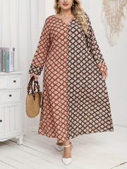 Ayollar uchun polyester V-yengli tunik kiyiq, barcha mavsumlar uchun erkin fit, bosma