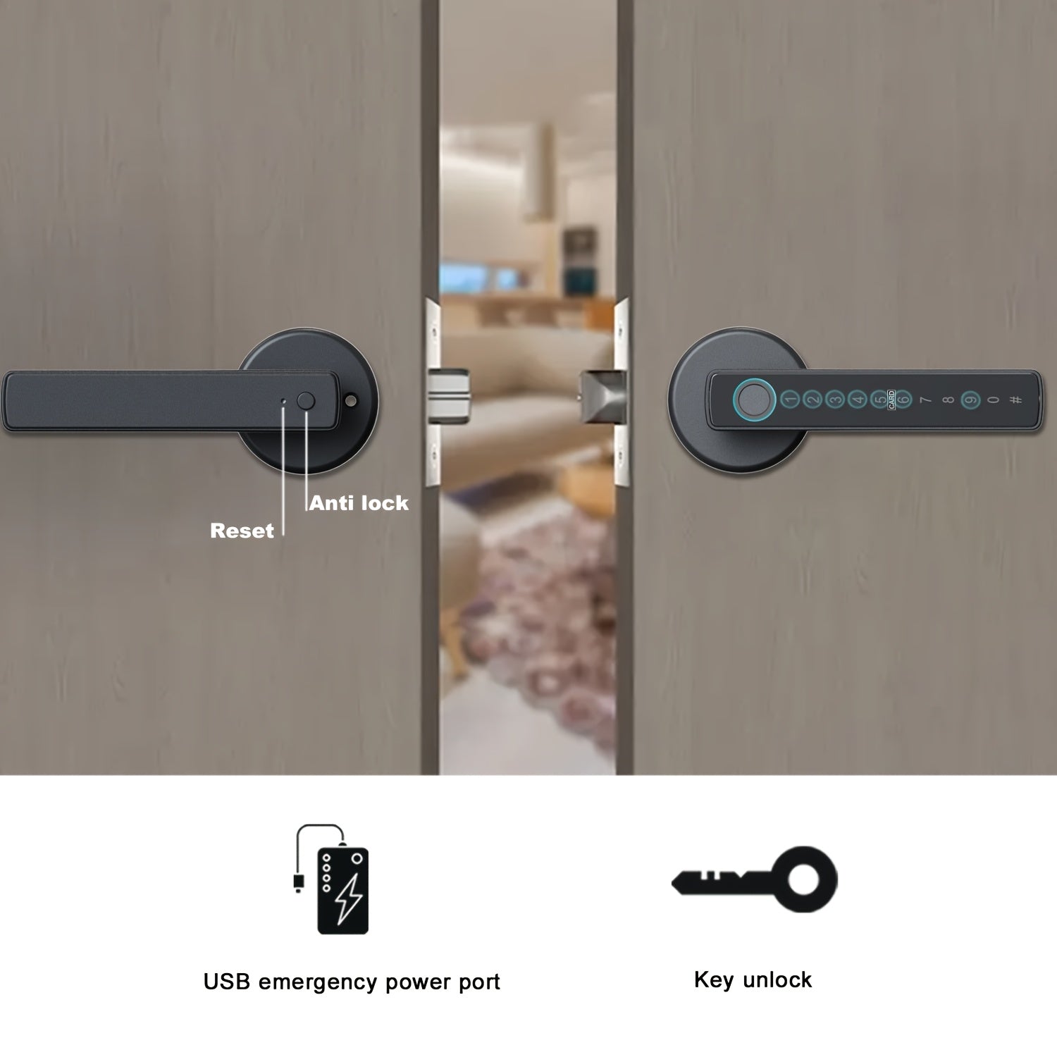 Smart Aluminum Alloy Wireless Door Lock with Fingerprint Passcode Card and App Compatibility