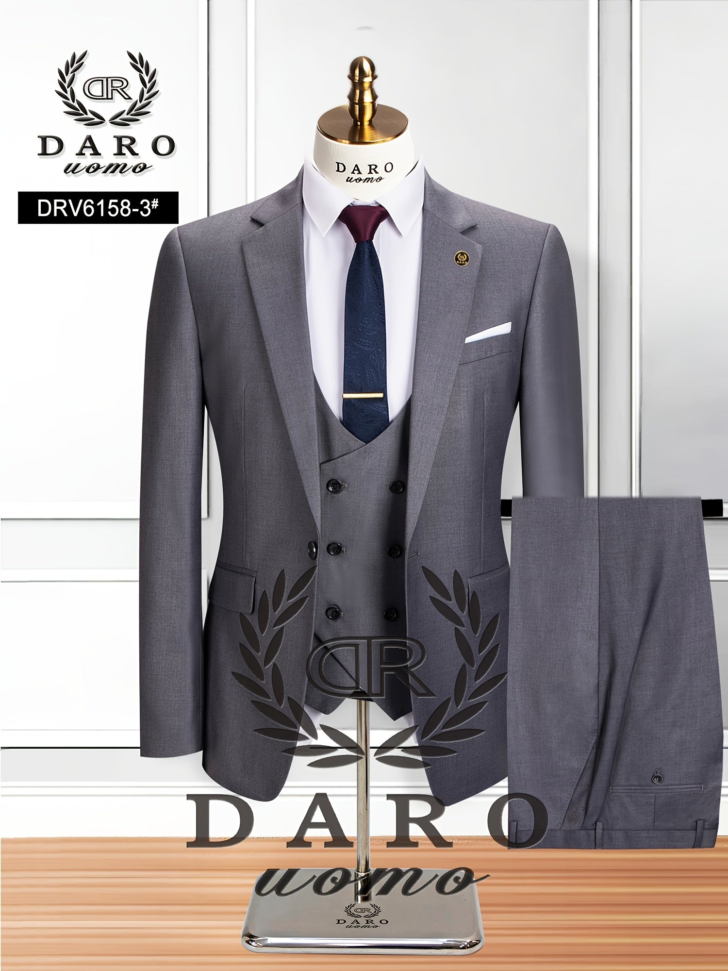 Men's Business Suit Set Jacket Vest Trousers Solid Polyester Woven Regular Fit