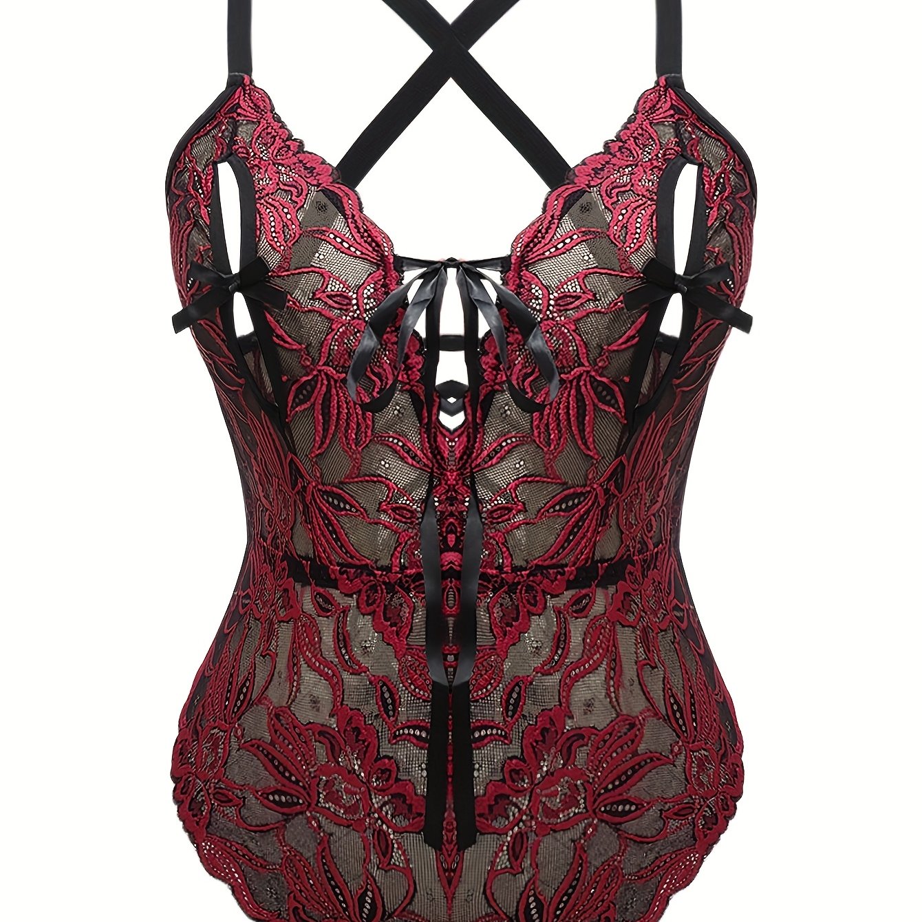 Women's Lace Cutout Body Suit Sexy Strap Design Large Size