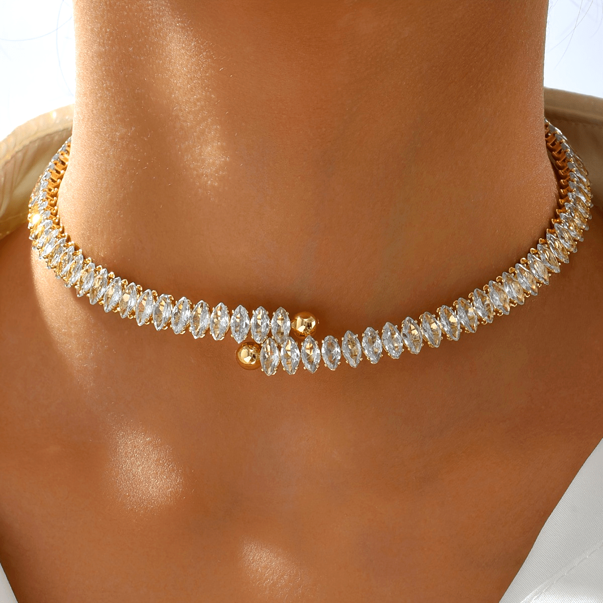 Collar de cobre con zirconia para mujer, chapado en oro de 18K, joyería elegante para ocasiones especiales