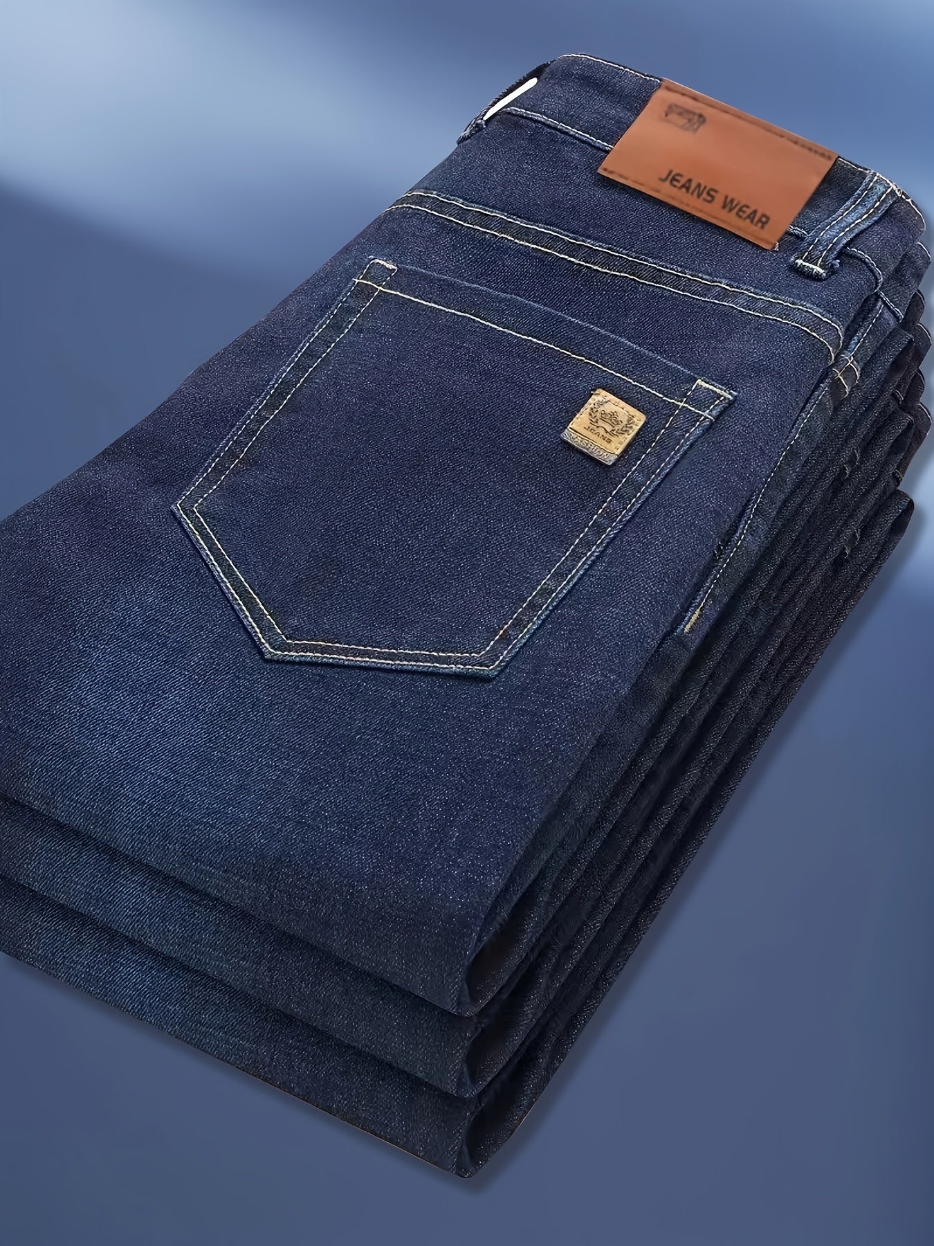 Men's Regular Fit Cotton Blend Jeans Solid Washed Denim All-Season