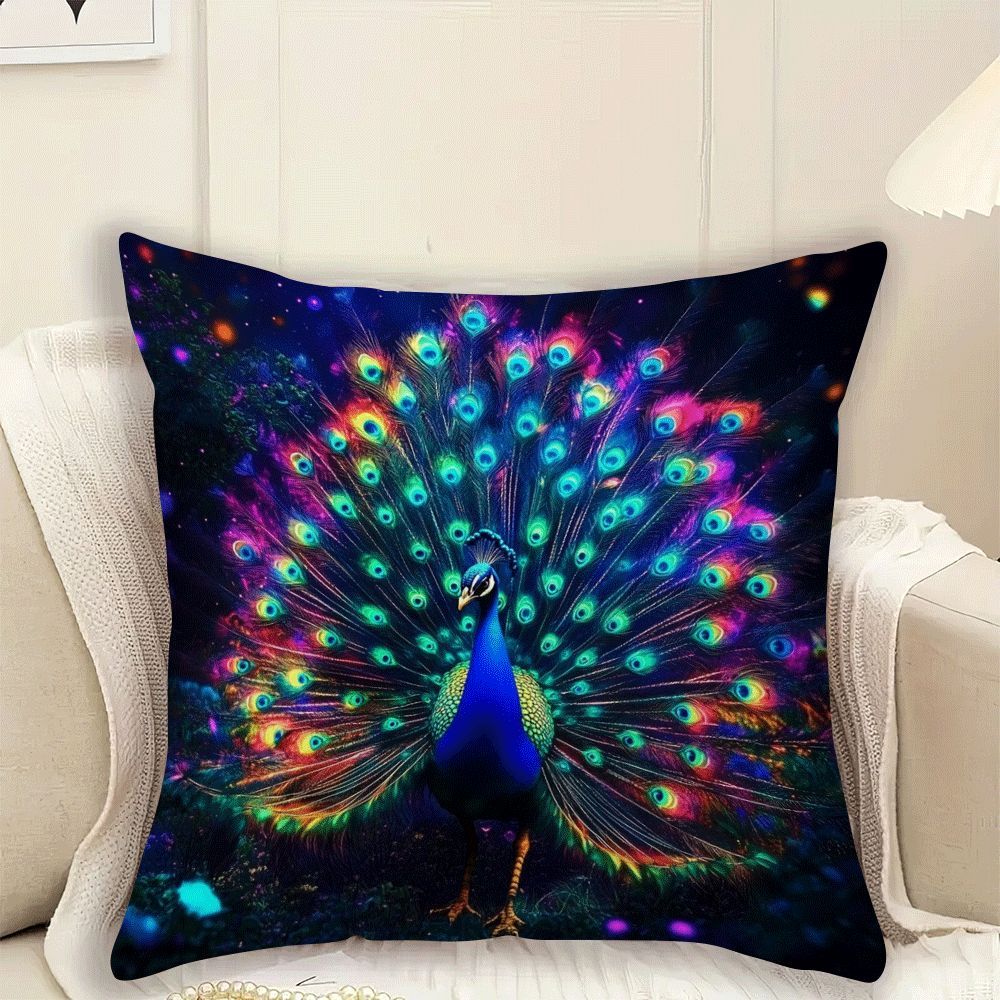 Peacock Pillow Cover 45.72x45.72 cm Polyester Zipper Decorative Throw Pillowcase